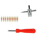 30pcs Brass Valve Cores with Car Bike Tire Valve Core Remover + 4 Way Tool