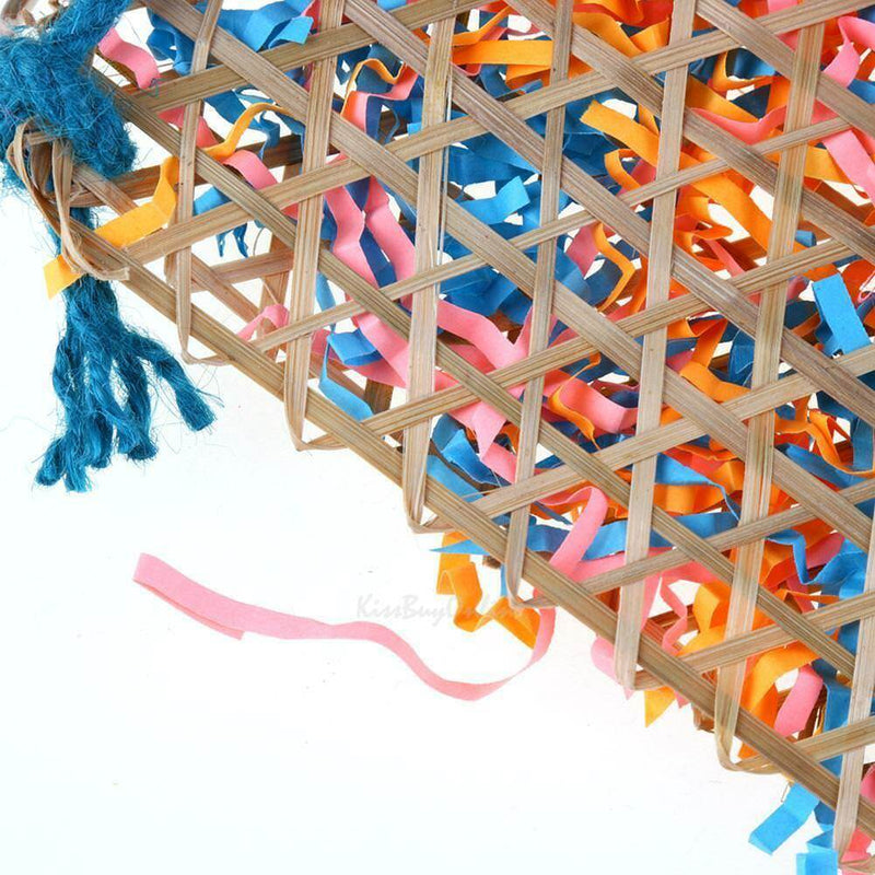 Colorful Bamboo Weave Wooden Swing Parrot Bell Toys Climbing Biting Bird Cage