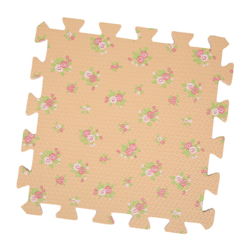 9 Pieces Interlocking Foam Mat Floor Tiles Kids Play Mats Peach Flower