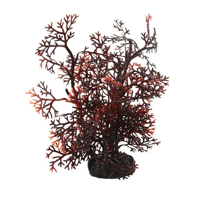 Aquarium Aquascaping Artificial Plant Decor, Dark Brown/ Red G1Z8