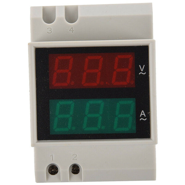 Din-Rail AC 110V/220V Digital Voltmeter Ammeter Red Volt Green Amp Meter LE T2V5
