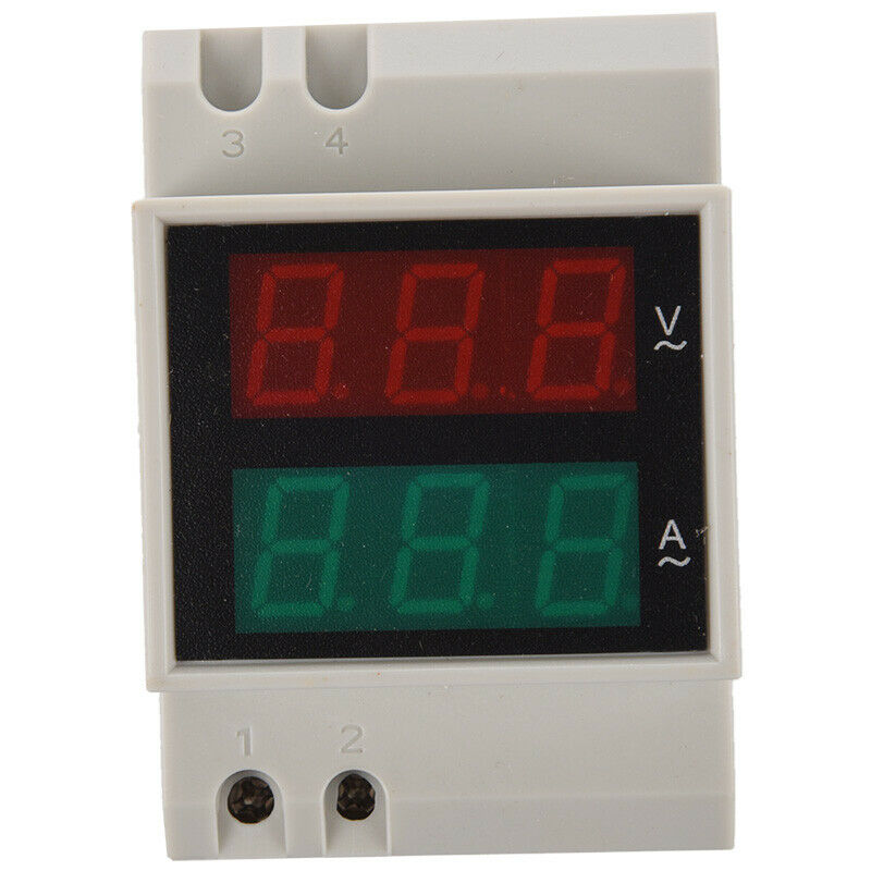 Din-Rail AC 110V/220V Digital Voltmeter Ammeter Red Volt Green Amp Meter LE T2V5