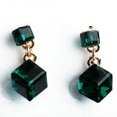 Korean Style Square Shaped Crystal Cubic Earrings Ear Stud Green