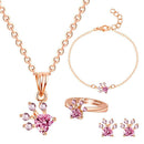 4pcs Pet Animal Footprints Paw Chain Necklace Bracelet Ring Drop Earing Set