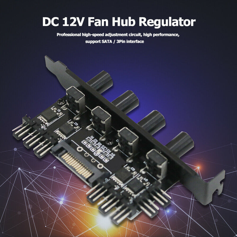 DC 12V Fan Hub Regulator 8 Way SATA/3Pin Speed Controller for PC Computer Case