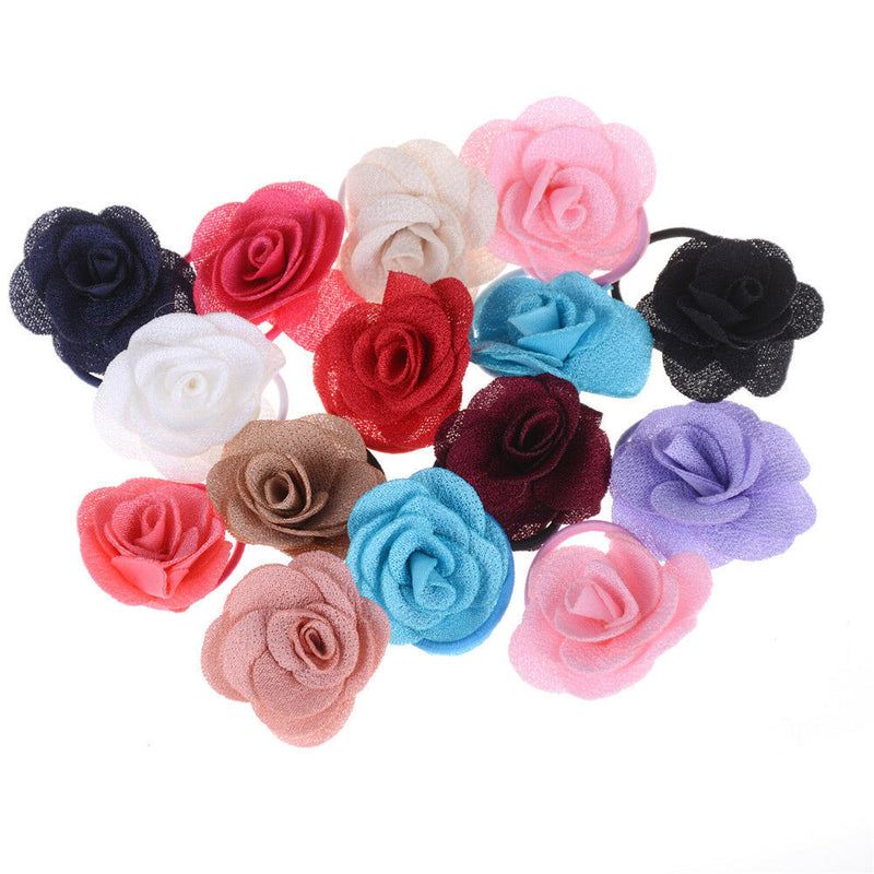 5pc Rose Flowers Hair Bands Rubber Hair Accessories For Girls Women Nw