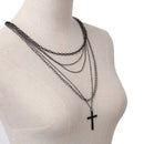 Fashion Retro Multi-layer Chain Pendant Black Cross Metal Long Necklace Gif Q6X7