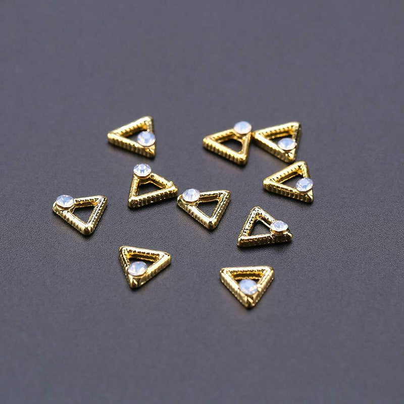 10pcs Hollow Triangle Copper Nail Art Charms Glitter Rhinestones Nail Studs A