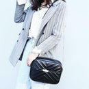 Women Simple Leather Crossbody Bag Chain Shoulder Messenger Handbag (Black) A