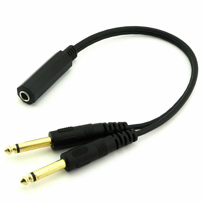 1pc 6.35mm 1/4 inch Stereo TRS Female to 2 Dual 6.35mm Mono TS Male Y Split O2T2