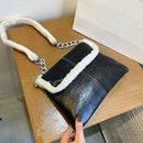 Retro Splicing Leather Plush Chain Tote Autumn Women Shoulder Messenger Bag