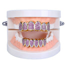 Full Rhinestone Metal Hip Hop Braces 6 Top & Bottom Grill Teeth Grills Set
