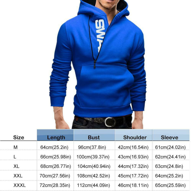 Men Teenager Boy Autumn Long-Sleeves Hoodie Sweatershirt (Black Blue L) A