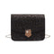 Solid Color Women PU Leather Shoulder Bag Flap Chain Messenger Bag (Black) A