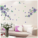 Beautiful Purple Flowers Flying Birds Wall Stickers, Living Room Bedroom Re