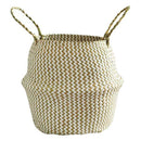 Straw Basket Flower Pot Natural Woven Tote Belly Basket with Handle Folding