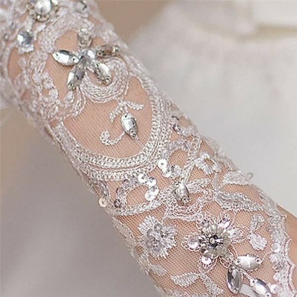 Bride White Gloves Beads Embroidery Beaded Short Wedding Dress Bridal Gloves Gw