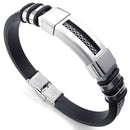 Jewelry Men's Bracelet, Biker Bracelet, Rubber Stainless Steel, Black Silve G9A8