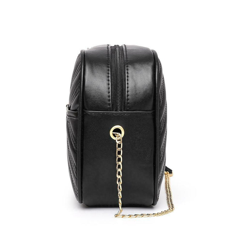 Women Simple Leather Crossbody Bag Chain Shoulder Messenger Handbag (Black) A