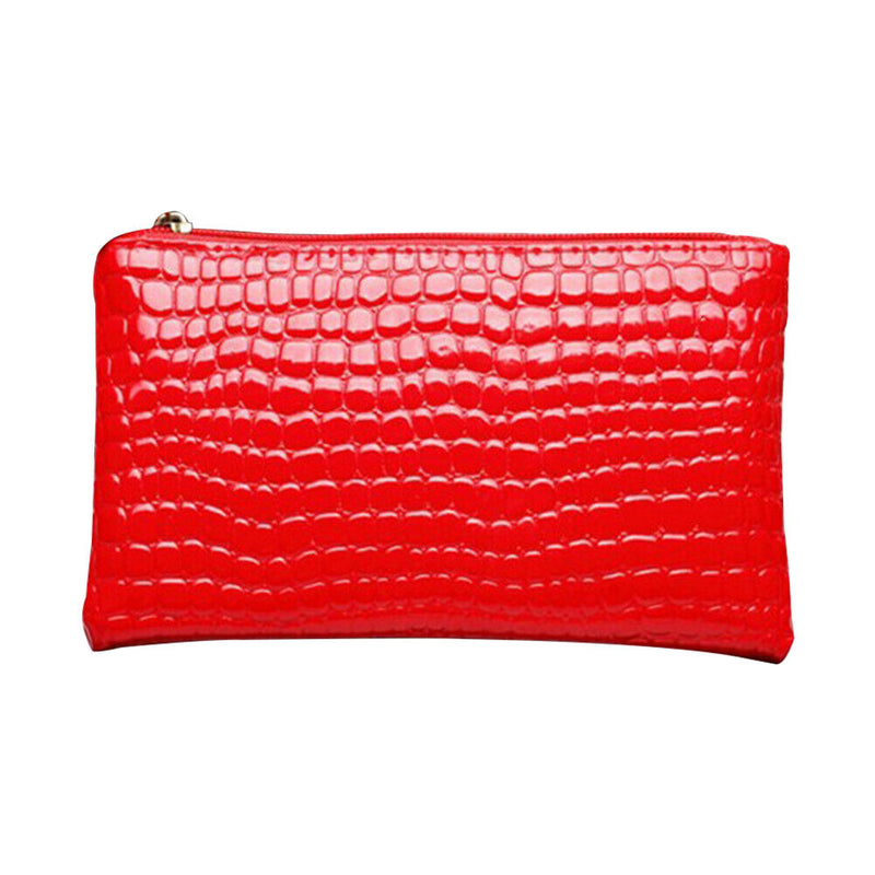 Retro Crocodile Leather Women Clutch Bag Zipper Purse Solid Handbag (Red)
