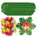 90Pcs Tropical Palm Leaves and Hibiscus Flowers, Artificial Leaves Plants H V8E5