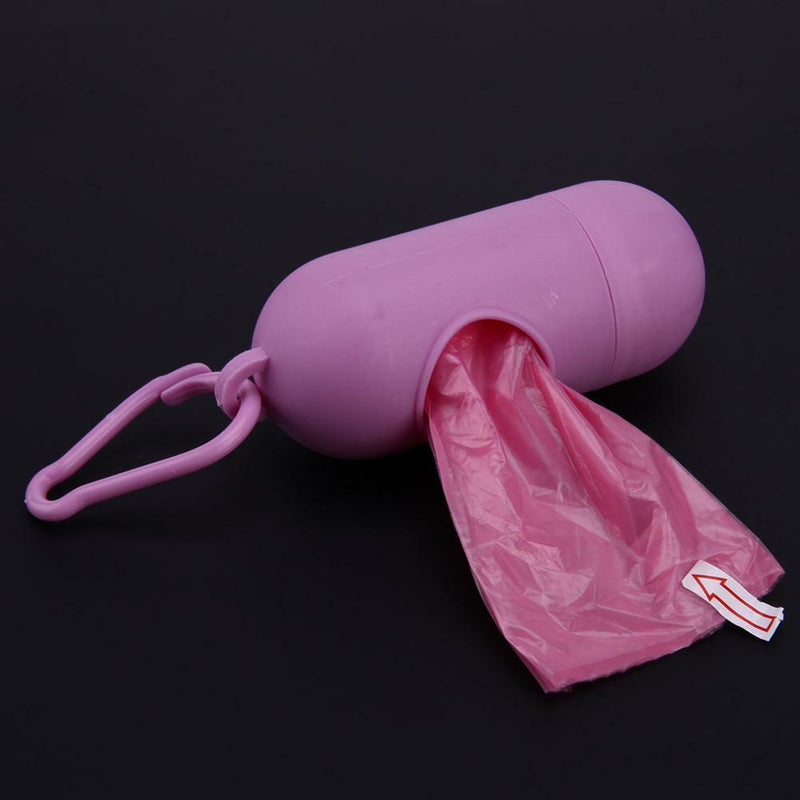 Pet Dog Cat Garbage Clean-up Pooper Bags Holder Dispenser + Poop Bags Set Pink