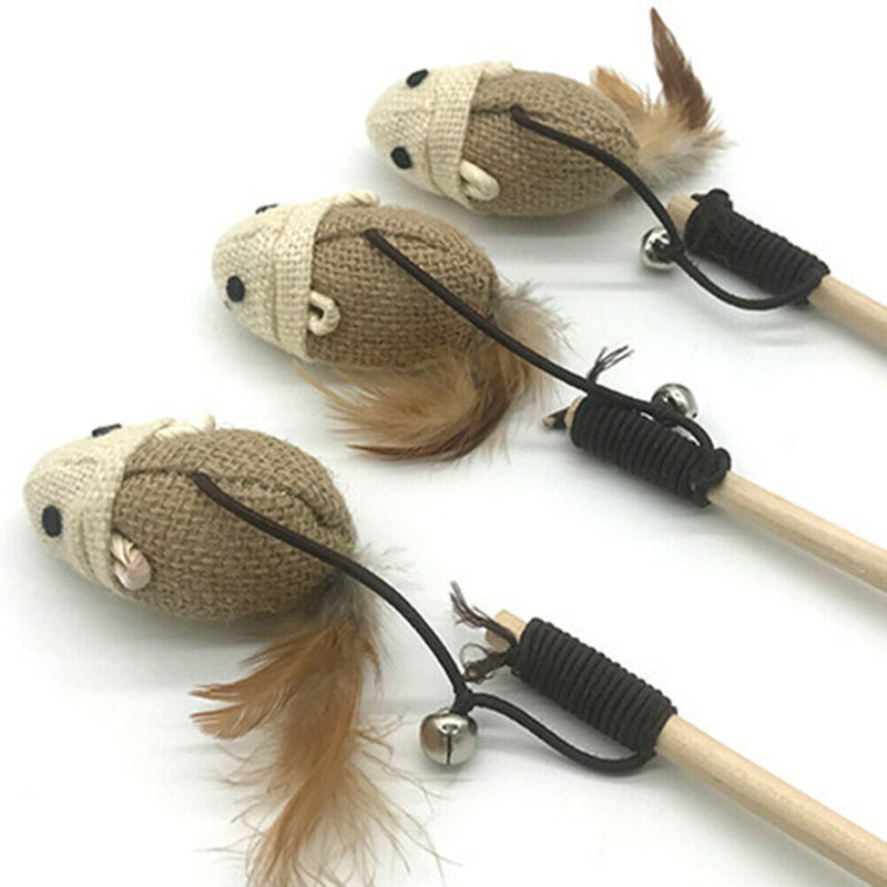 Pet Cat Teaser Interactive Toys for Kitten Sisal Feather Wood Catcher Wand A