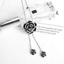 Chic Metal Chain Crystal Rose Flowers Pendant Women Necklace Long Sweater Chain