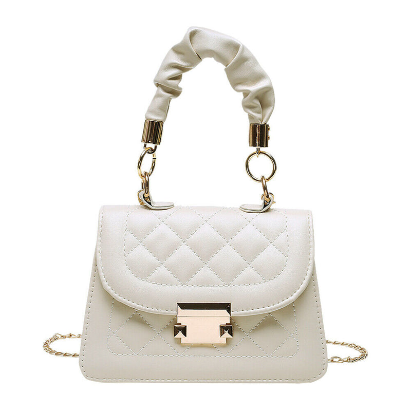 Lattice Pattern Shoulder Bags Women PU Pleated Chain Small Handbag (Beige)