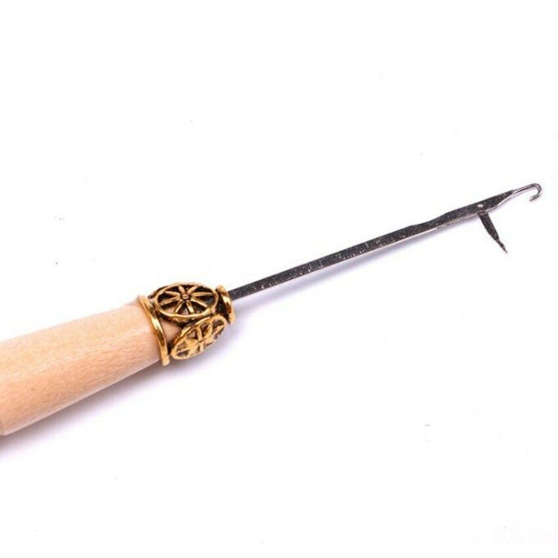12pcs Short Wooden Latch Hook Pulling Needle Loop Needle for Hair Extensions