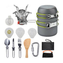 11pcs Camping Cookware Mess Kit w/ Pot Stoves Carabiner Set Color_C