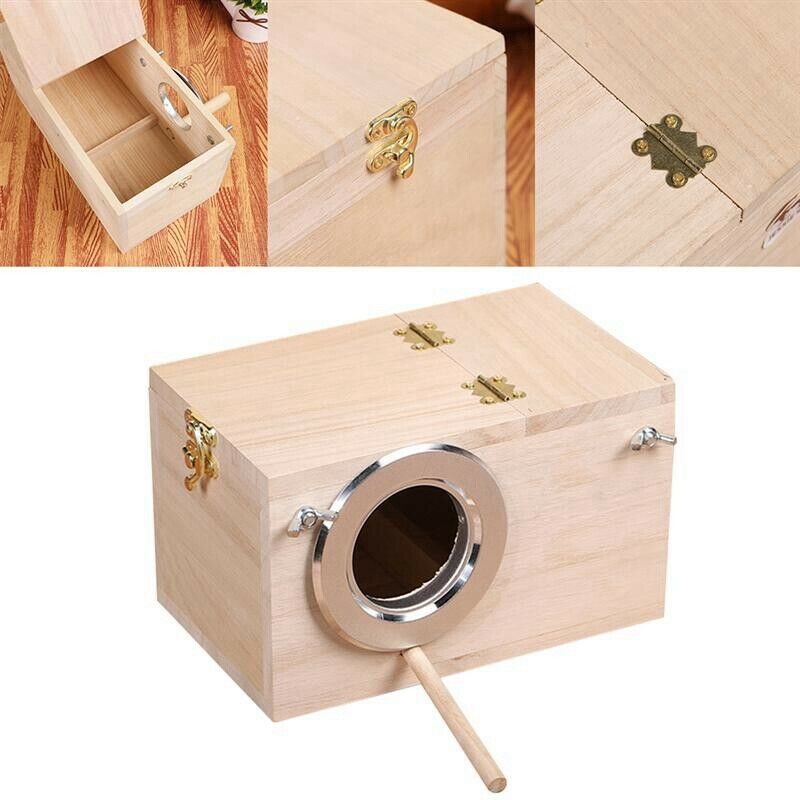 Bird Parrot Holder Wooden Bird Nesting Organizer Clear View Window Bird Hou R8T2