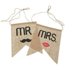 Mr. Mrs. Burlap Chair Banner Set Groom Bride Sign Rustic Wedding Decoration