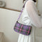 Retro Plaid Women Shoulder Underarm Bag Chain Handbags Canvas Tote (Purple)
