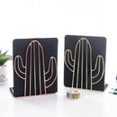 2PCS/Pair Creative Cactus Shaped Metal Bookends Book Support Stand Desk Org F6M1