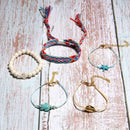 5 Pieces Puka Shell Bracelet Set Turtle Starfish Cross Beads Boho Weave Bra K4R9
