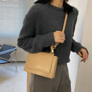 Handle Pleated Messenger Bag Women PU Solid Color Shoulder Handbags (Khaki)