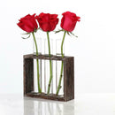Test Tube Glass Vase Hydroponic Vase Wooden Frame Tabletop Vase Stand 3 Tube