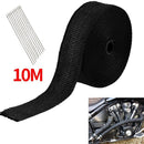10M Wrapped Exhaust Pipe Black Fiberglass Insulation Tape + 10 Cable Bundle