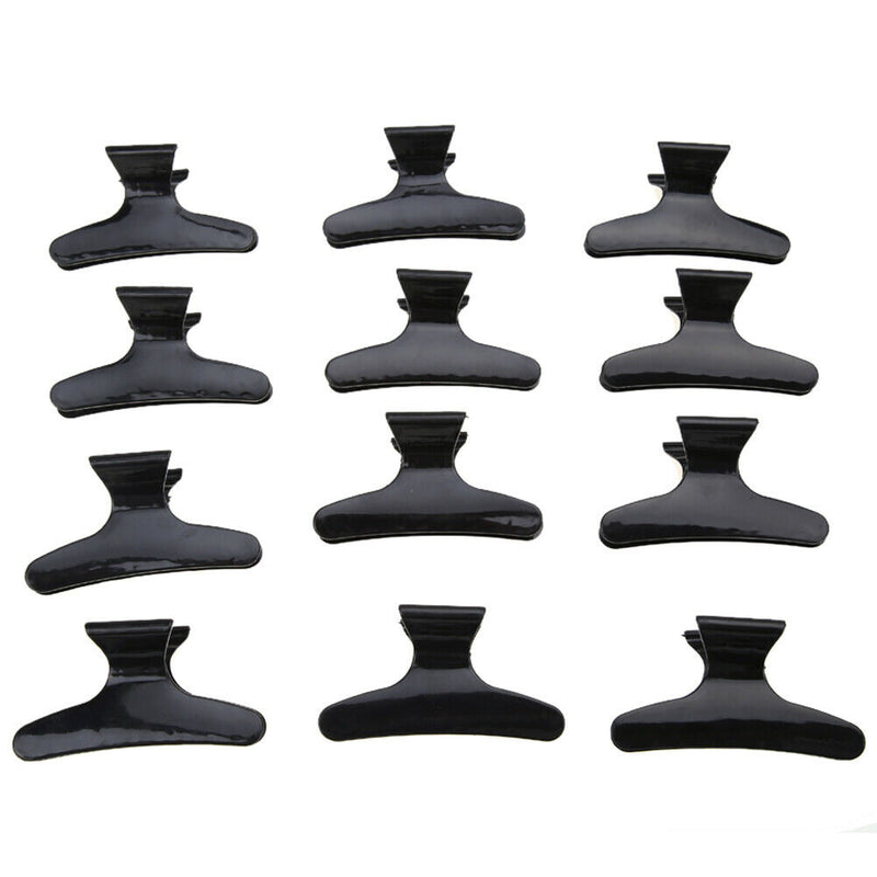 12pcs Salon Hairdressing Clips Black Butterfly Hair Styling Section Clamp