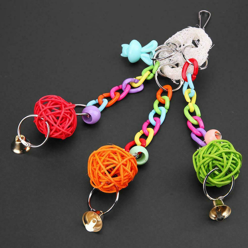 Colorful Wood Pet Parrots Toys Bells for Birds Play Bite Climb Hanging Cage
