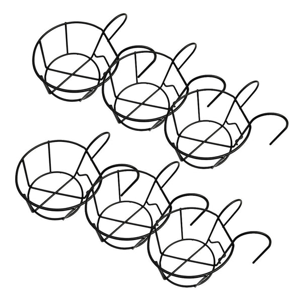 6x Railing Planter Baskets Flower Pot Holder Hanger Iron Plants Rack Pots Stand