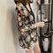 Women Plus Size Floral Print Chiffon Loose V-Neck Sleeve Top (Brown) (L)