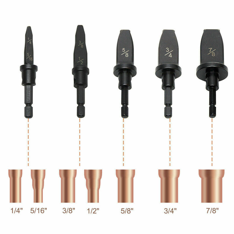 5Pcs Swaging Tool Drill Bit Set Copper Pipe Tube Expander Hex Shank 1/4 -7/8"