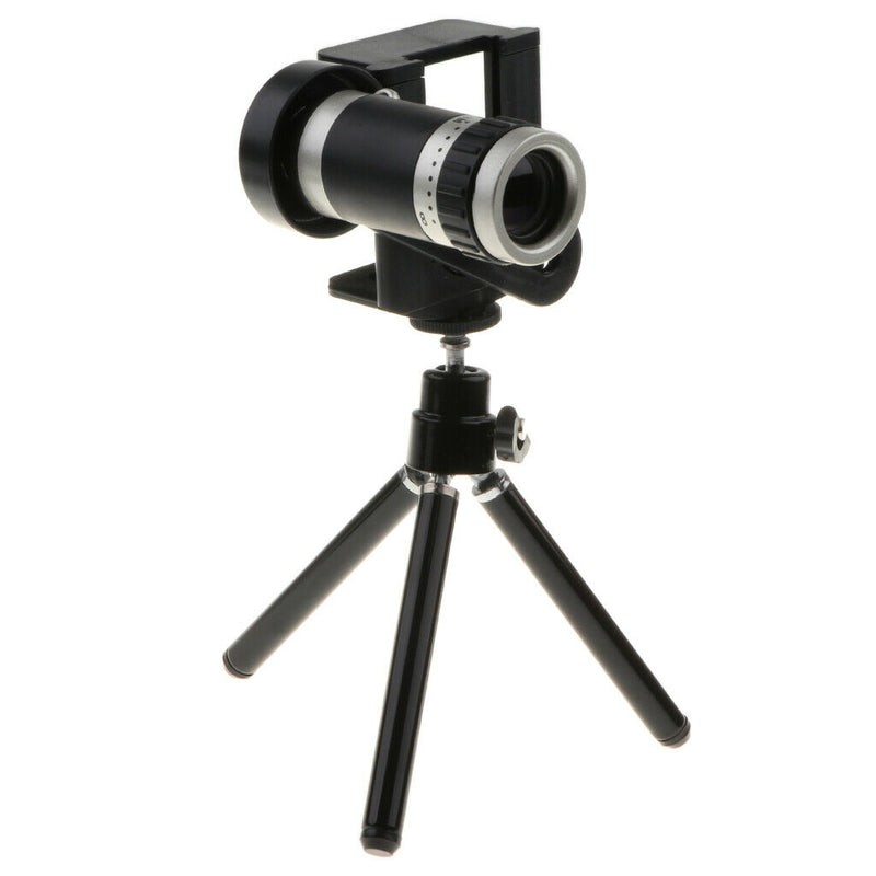 8x Zoom Phone Camera Telephoto Lens Mini Tripod Holder Stand For Phone Black
