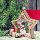 Wooden Star Pendant Christmas Tree LED Fairy Light Ornament Craft (Snowman) A