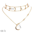 Stylish Boho Multilayer Choker Pendant Necklace Crystal Star Moon Chain Jewelry