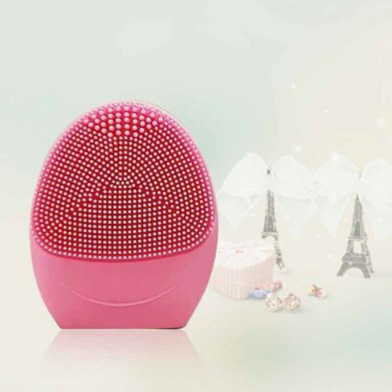 Pink Electric Battrey Facial Cleansing Brush Silicon Vibration Mini Cleaner H2Y1