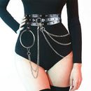 Punk Women Faux Leather Harness Garter Belt Strap Waistband Binding Chain BlacOZ
