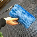 Women Evening Clutch Bag Plush Zip Handbag Female Solid Color Purse (Blue) A